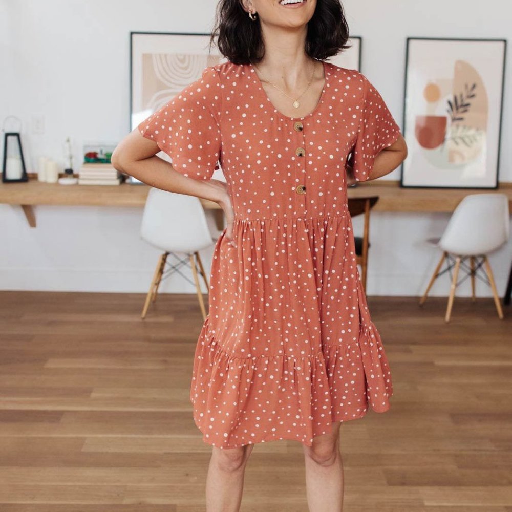 Sweet Dots Dress in Brick